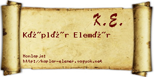 Káplár Elemér névjegykártya